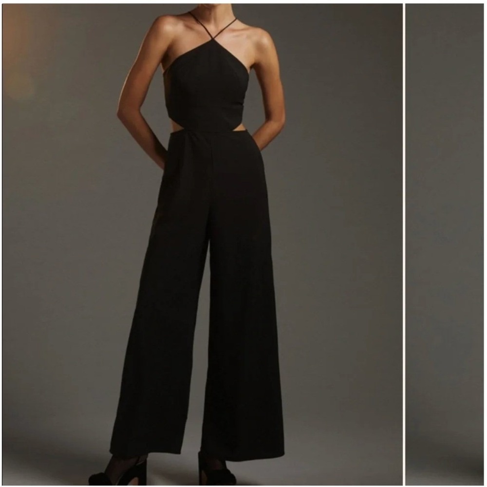 NEW Hutch Anthropologie Black Cutout Halter Wide Leg Jumpsuit Size 10